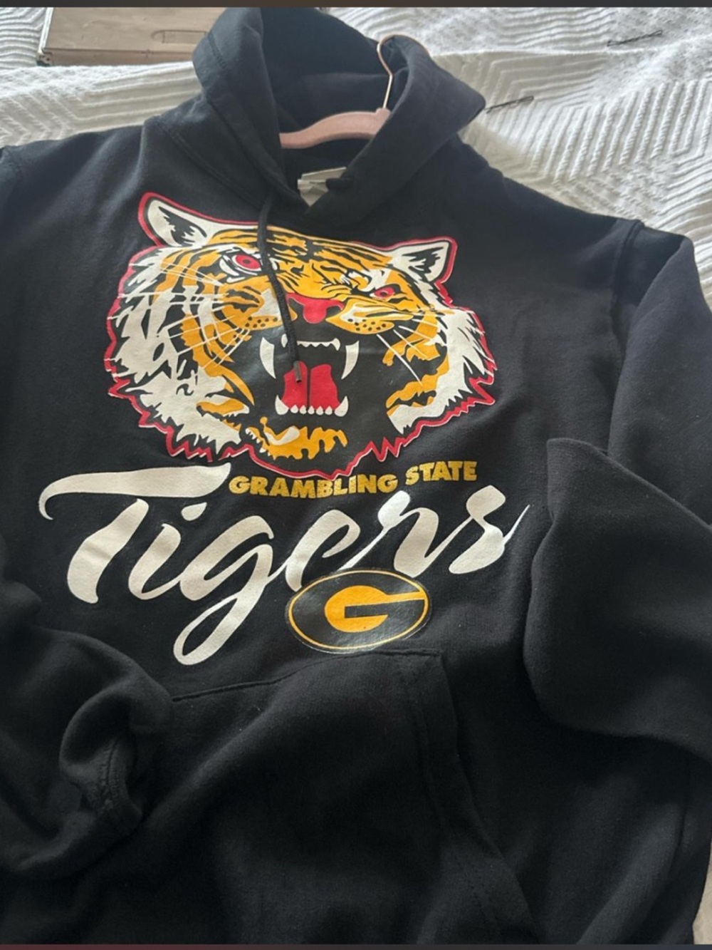 NCAA Black Grambling State Tigers Graphic Hoodie with Yellow & Red Accents